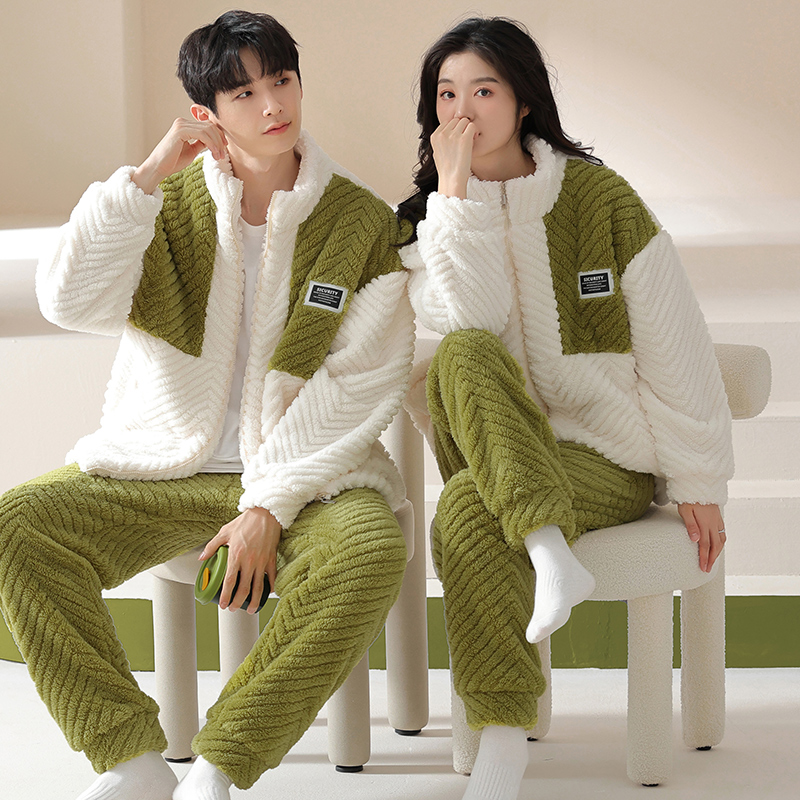 珊瑚绒情侣睡衣冬季加厚加绒法兰绒一男一女士秋冬保暖薄款家居服