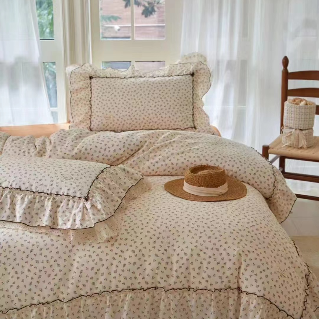 晚秋款 全棉双层纱四件套  工艺款套件 全棉双层纱被套双边工艺