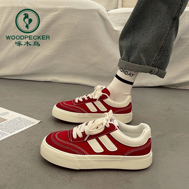 啄木鸟厚底帆布鞋女春秋百搭小白鞋板鞋2025年新款小众休闲运动鞋