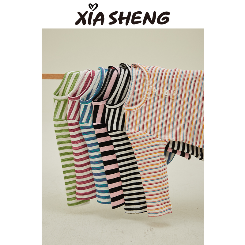 夏生 彩虹打底衫男女童休闲条纹T恤宝宝舒适百搭上衣儿童春装新款