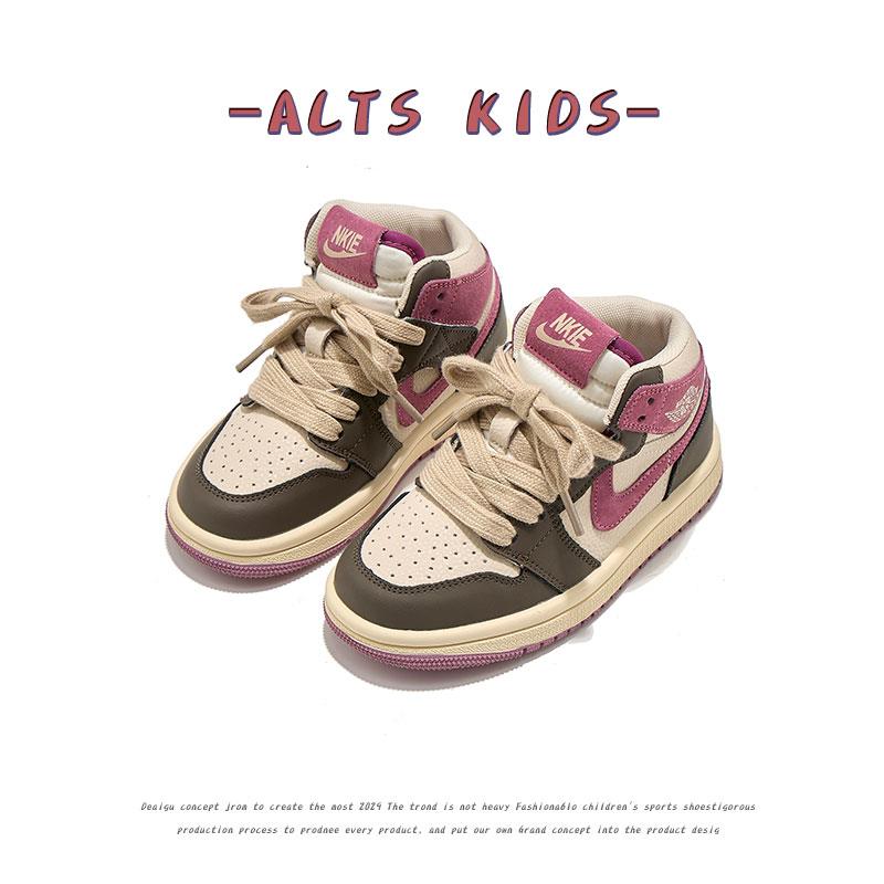 巴拉巴拉AJ童鞋玫红色运动鞋女童2024新款秋冬儿童鞋子高帮二棉鞋