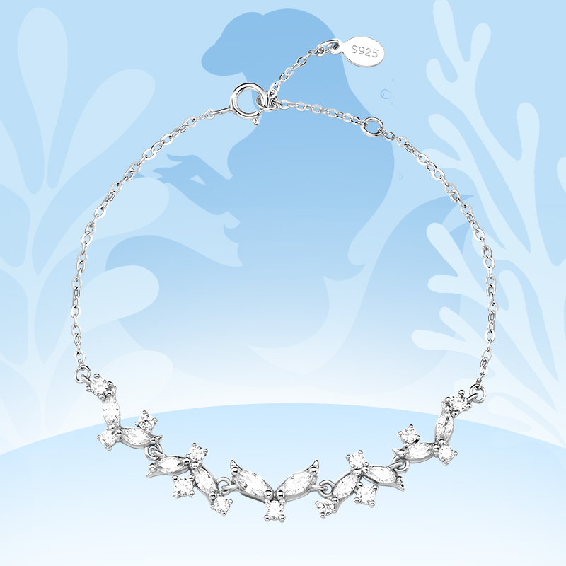 合金锆石吊坠 迪士尼925银美人鱼心动手链七夕情人节礼物