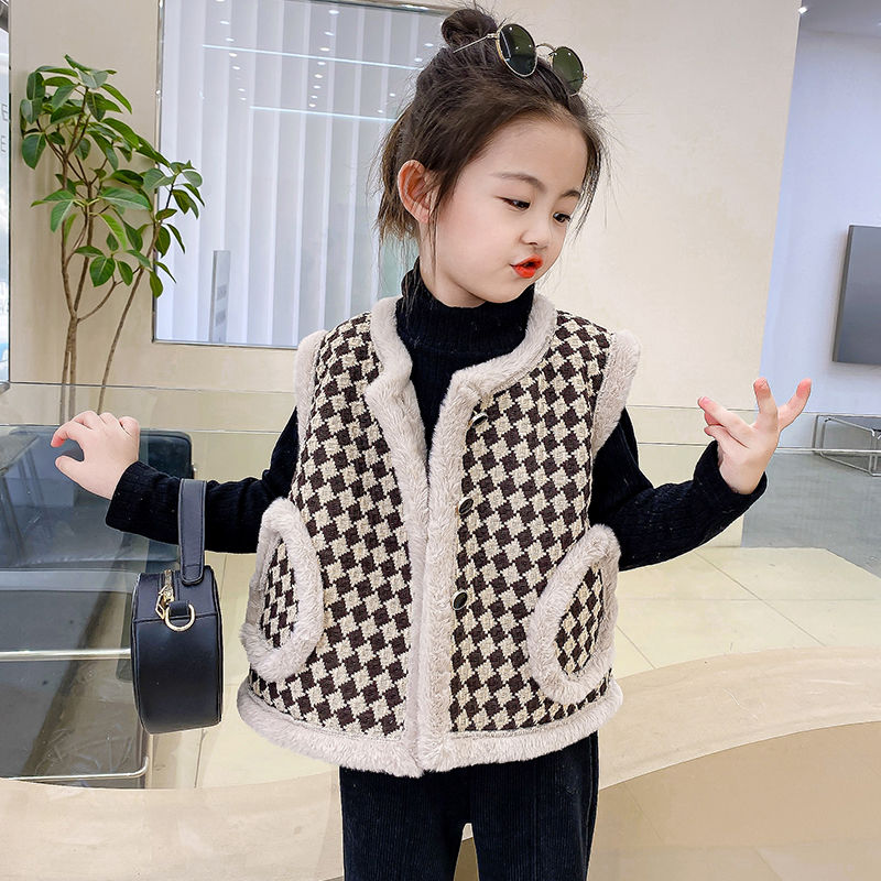 巴拉巴拉女童秋冬马甲新款童装洋气时髦小香风格子坎肩马夹儿童加