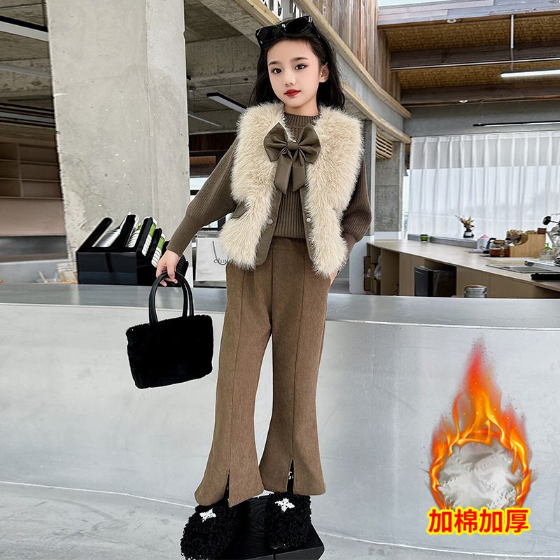 巴拉巴拉女童马甲套装秋冬款2023新款夹棉加厚冬装中大童毛衣裤子