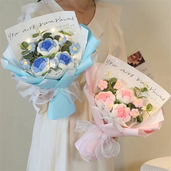针织毛线花束成品向日葵玫瑰仿真花情人节送男女朋友闺蜜生日礼物