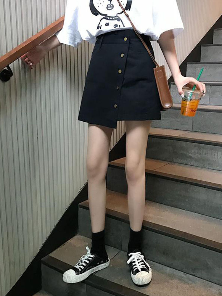 黑色不规则半身裙女2024新款裙子遮肚高腰显瘦a字大码牛仔短裙潮