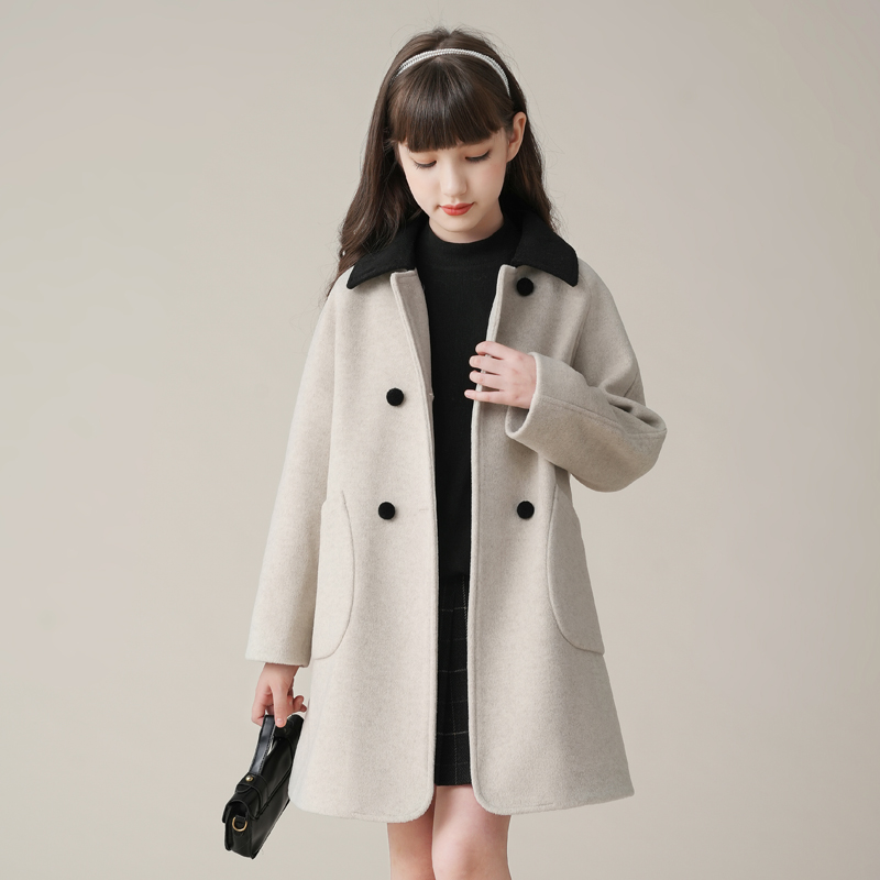 女童毛呢外套秋冬款2023年冬季新品儿童洋气呢大衣中长款加厚大衣