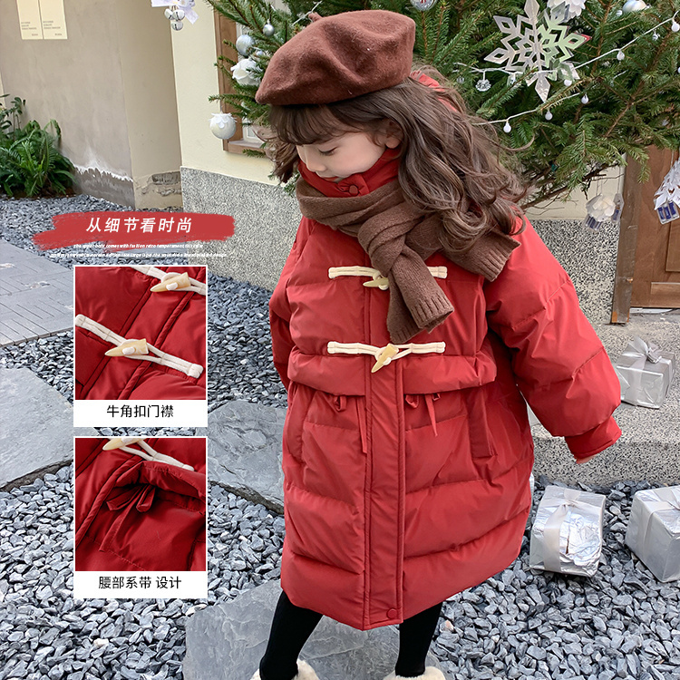 2023年冬季新款服儿童冬装中长款加厚棉衣女孩御寒洋气外套