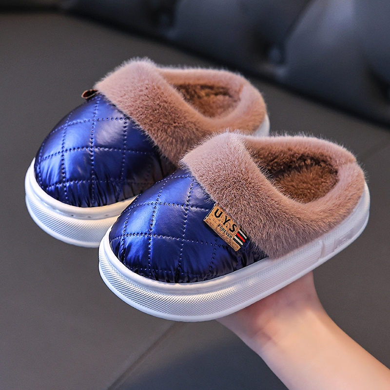 儿童棉拖鞋时尚简约秋冬季防水男童居家居防滑保暖中大童宝宝棉拖