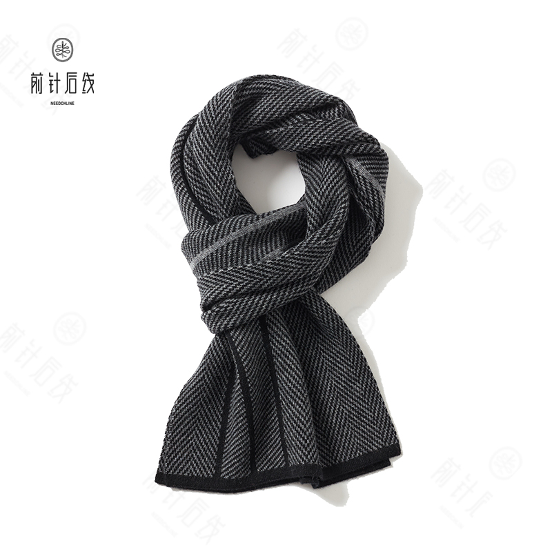 【Baby小山羊绒】康赛妮纱线100%纯羊绒男款精纺围巾条纹秋冬保暖