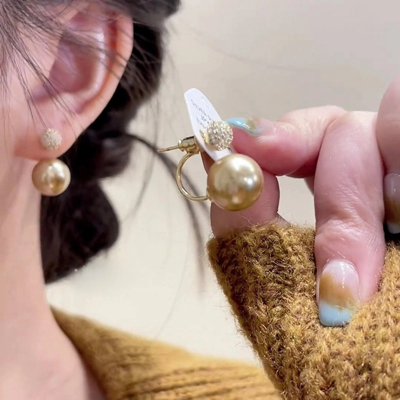 铜合金耳饰 两戴式香槟珠珠耳环轻奢小众设计高级感气质名媛耳钉