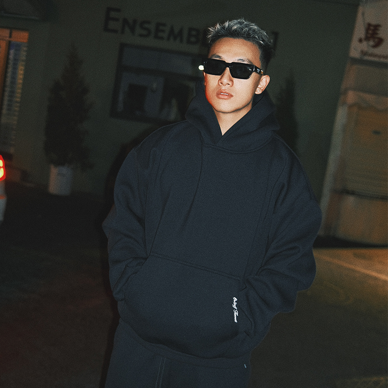 OOTC【元素胶囊】530g超重磅廓形纯色刺绣卫衣帽衫加澳粒绒短宽