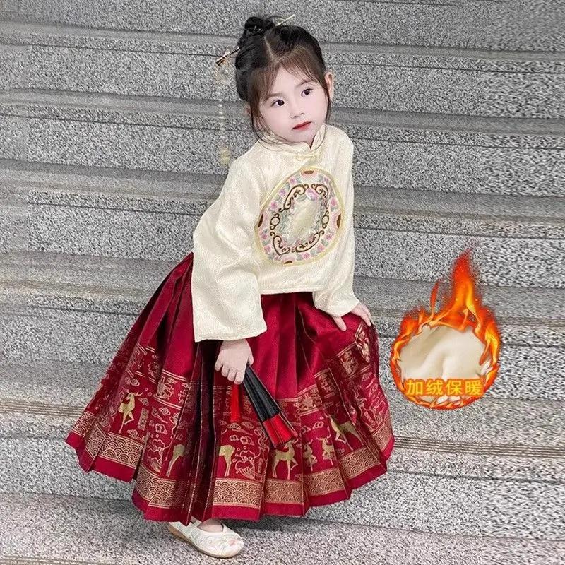 面裙女童秋冬季2023新款国风女宝冬款过年汉服唐冬装儿童拜年服