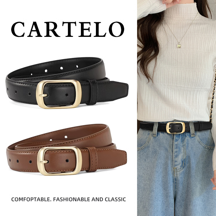 CARTELO/卡帝乐鳄鱼女士牛仔裤腰带ins百搭轻奢小众设计简约皮带