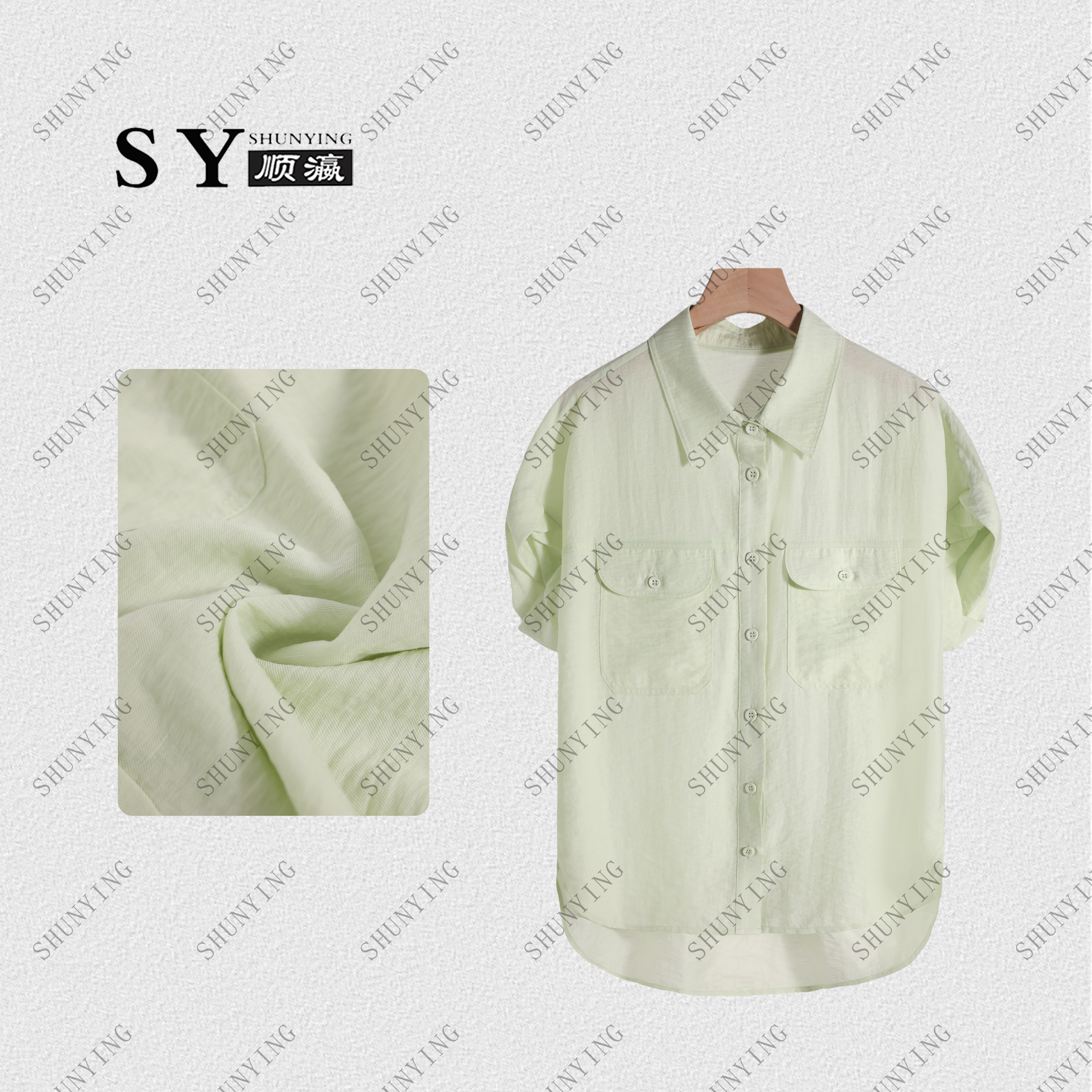 【顺瀛】夏季新款小众设计感浅色小清新休闲衬衣SY62C9176