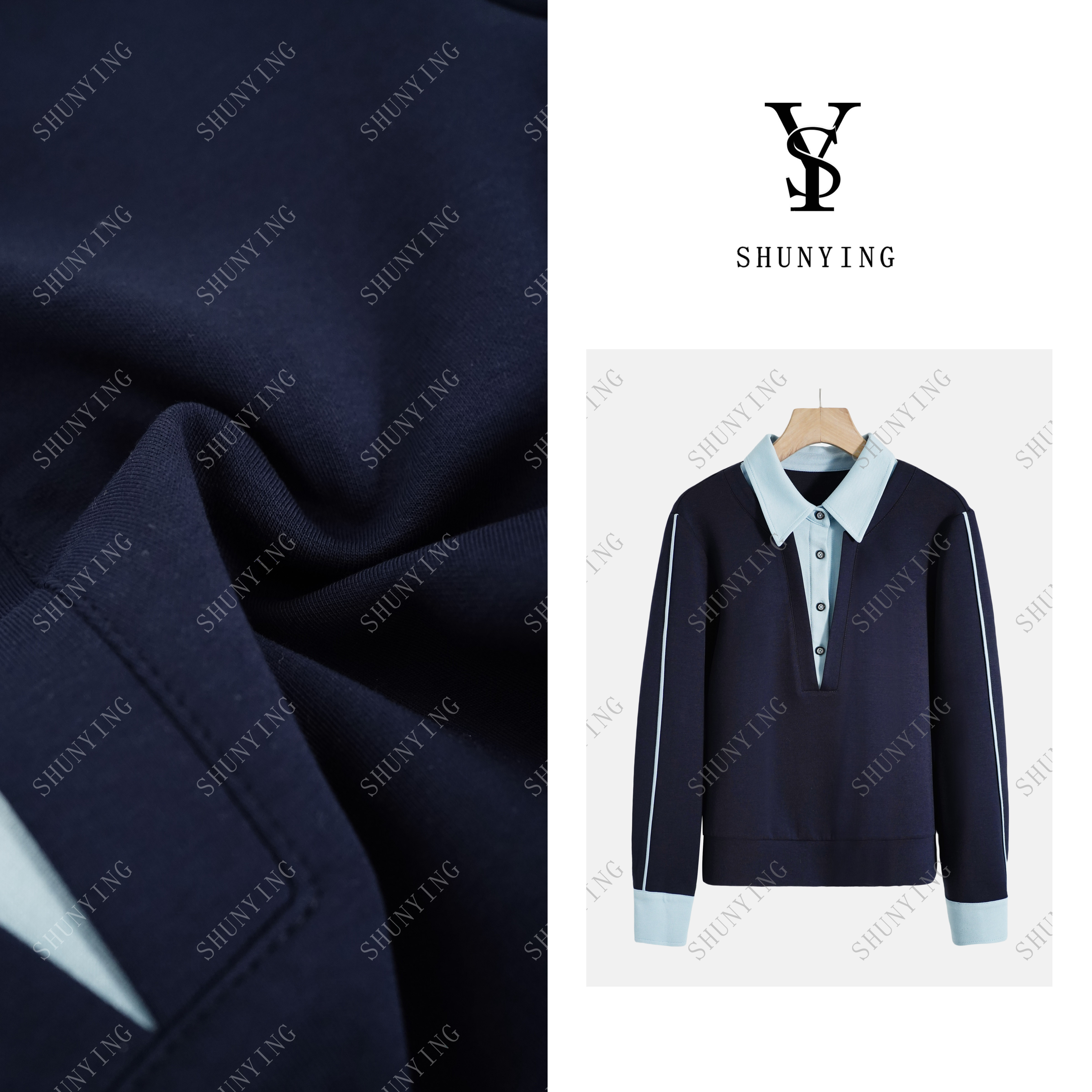 【仟娜】秋季新款时尚洋气减龄百搭拼接POLO领休闲卫衣SY66WY621