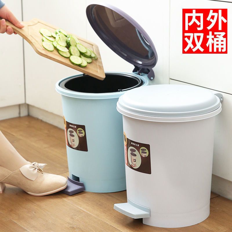 垃圾桶家用卫生间带盖圆形厨房大号客厅脚踏式踩ins风轻奢卫生桶