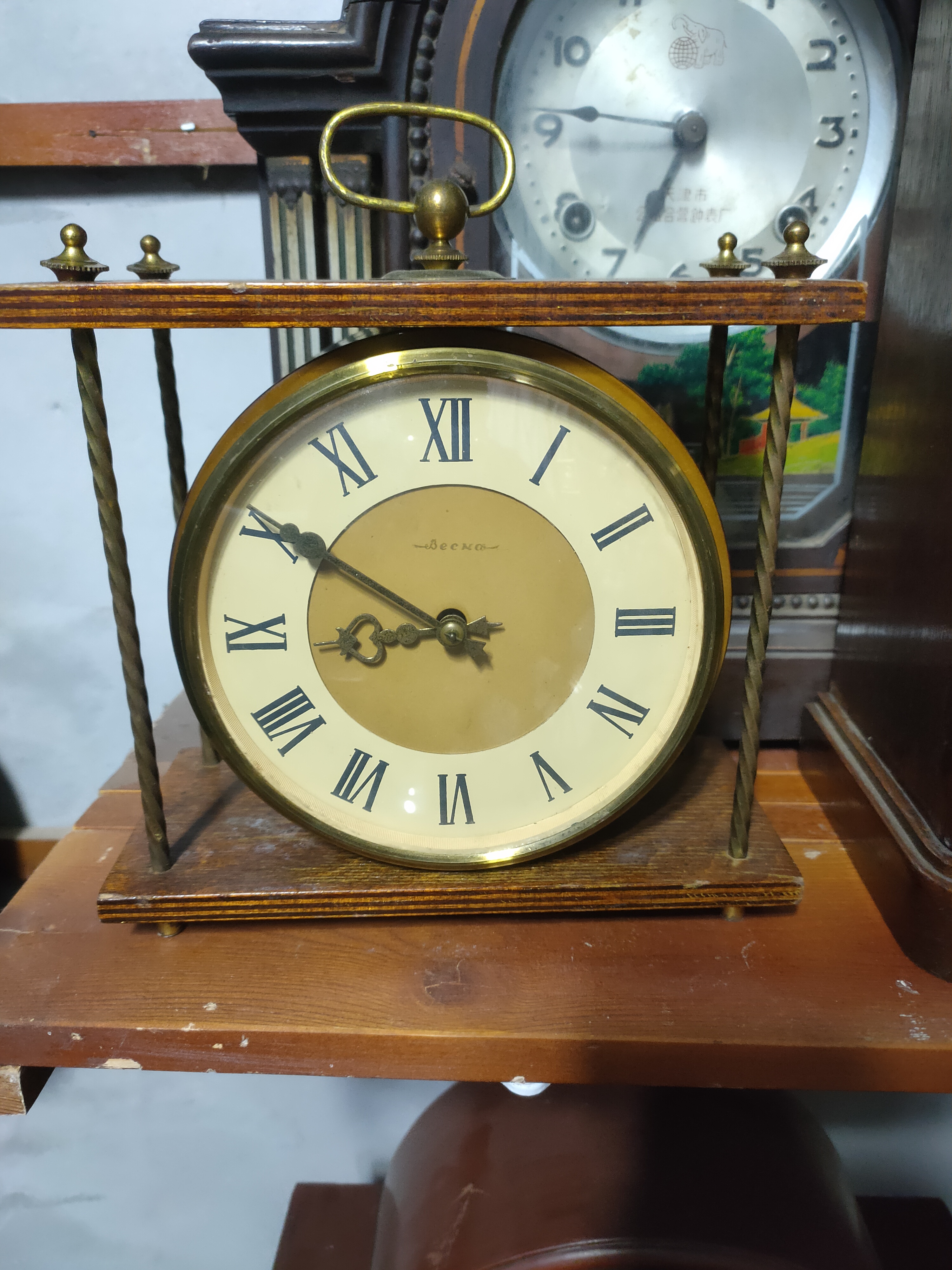 细马带钻机械座钟单走时台钟