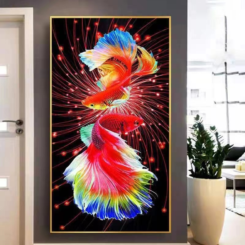新款5D满钻玄关双鱼钻石画厂家直销