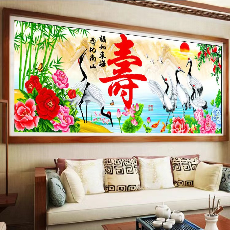 新款5D满钻仙鹤寿字钻石画厂家直销