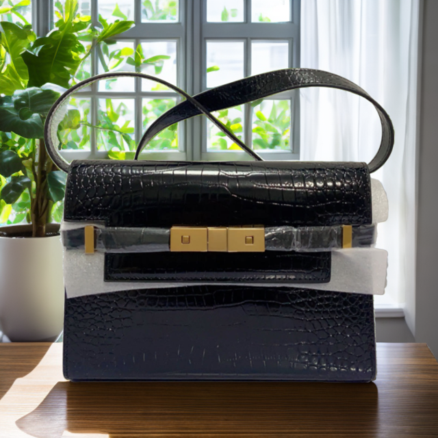 时尚黑色真皮商务单肩手拿包肩包鳄鱼纹