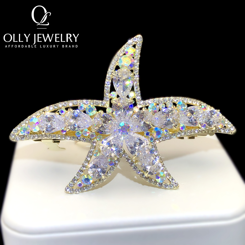 海星发夹女后脑勺弹簧夹半扎发锆石镶钻顶夹气质发卡高级感公主风