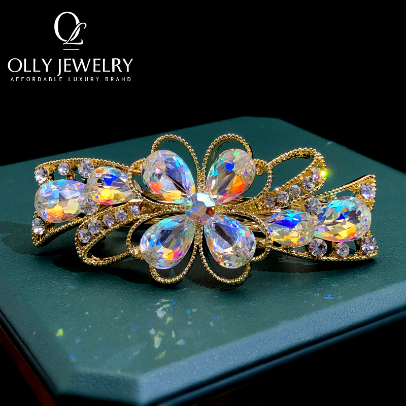 新款水晶发夹女后脑勺小号弹簧夹水钻横夹一字夹顶夹气质头饰卡子