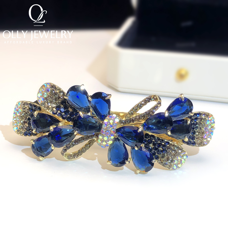 高端发夹水钻发卡头饰韩国大号优雅花朵后脑勺弹簧夹盘头夹子防塌