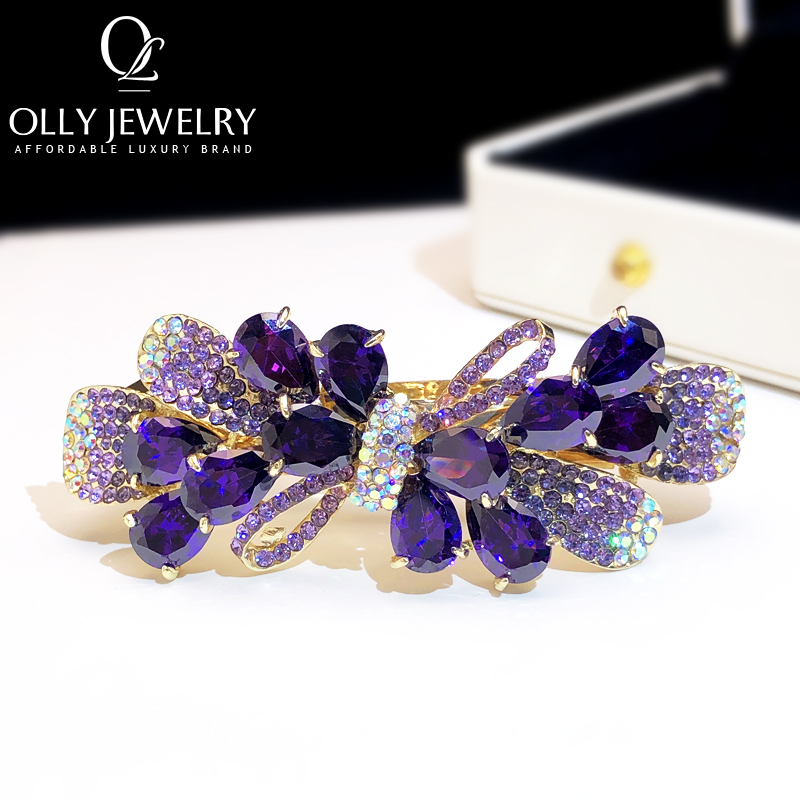 紫色水晶发夹女优雅头饰2024新款发饰弹簧夹后脑勺马尾夹防塌大号