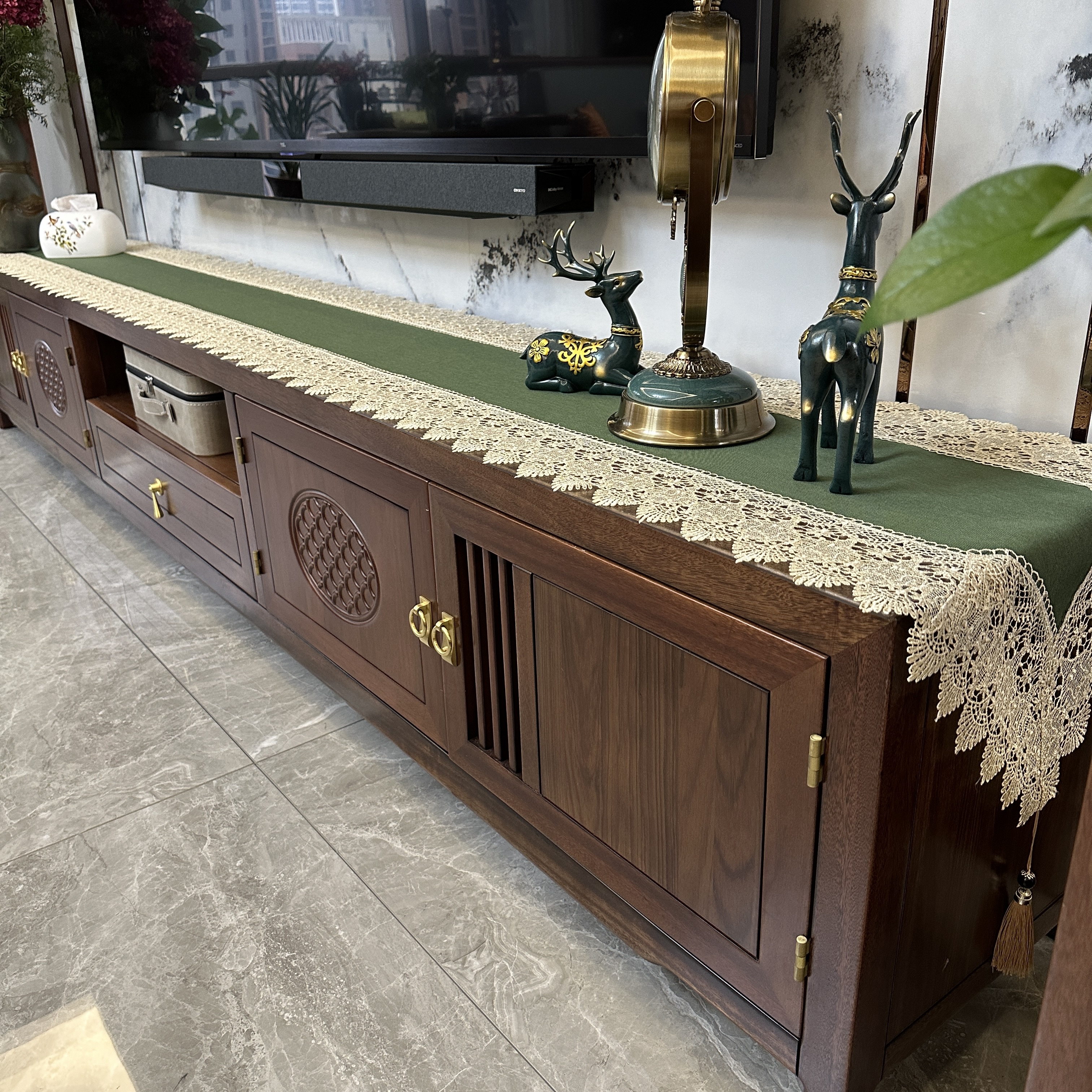 锦礼【45宽】阳离子高品质桌旗 荣曜花边 手工家用 桌布茶几布