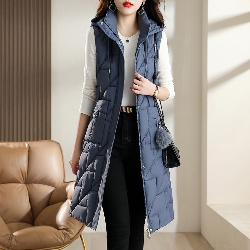 羽绒服羽绒服马甲女中长款外穿秋冬新款时尚过膝长款马夹韩款冬季