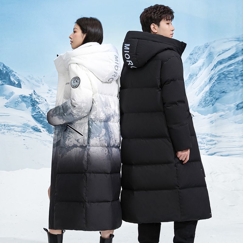 羽绒衣羽绒衣羽绒服男女中长款过膝加厚雪山渐变2023新款情