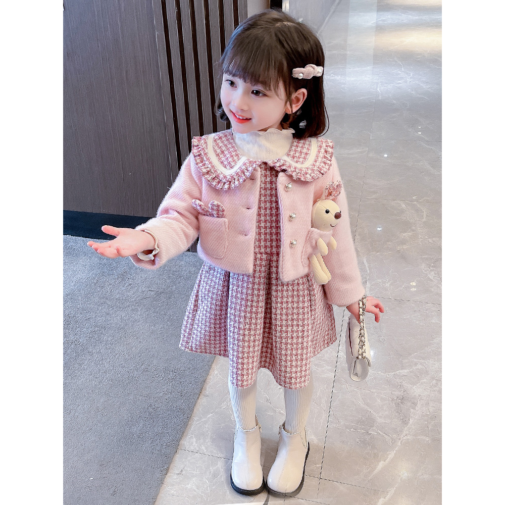 巴拉巴拉女童毛呢套装裙女孩公主裙秋冬季洋气两件套宝宝小香风加