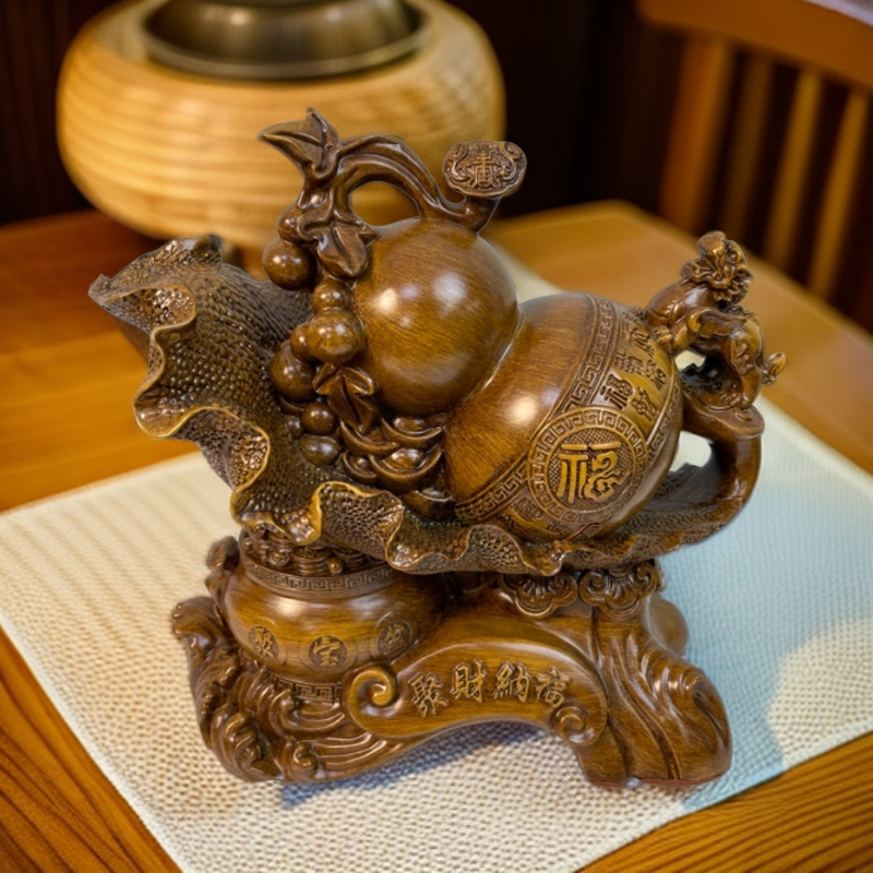 聚宝盆纳福白菜葫芦家居装饰创意桌面摆设摆件长约18*18