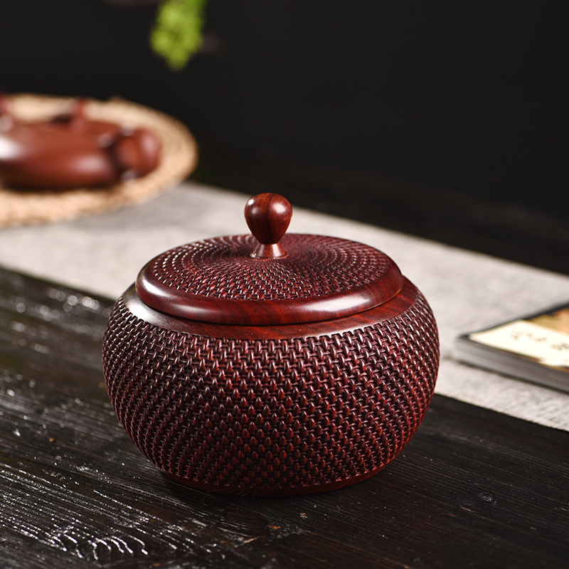 小叶紫檀红木复古高端实木密封储存茶叶罐精致雕刻收纳盒高档礼品