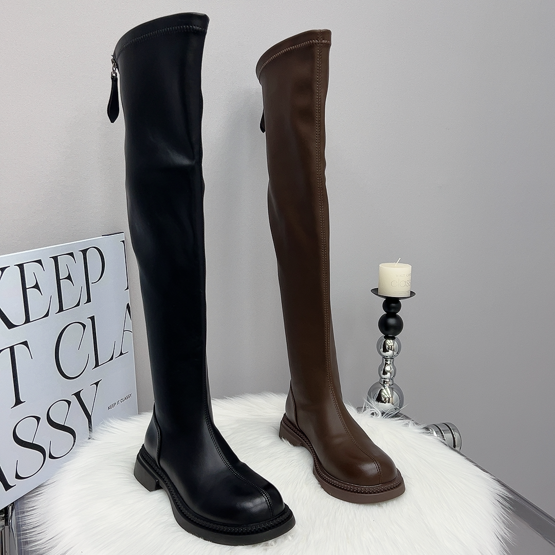 美拉德过膝靴子2025秋冬长筒靴高个子新款高筒骑士百搭显瘦过膝靴