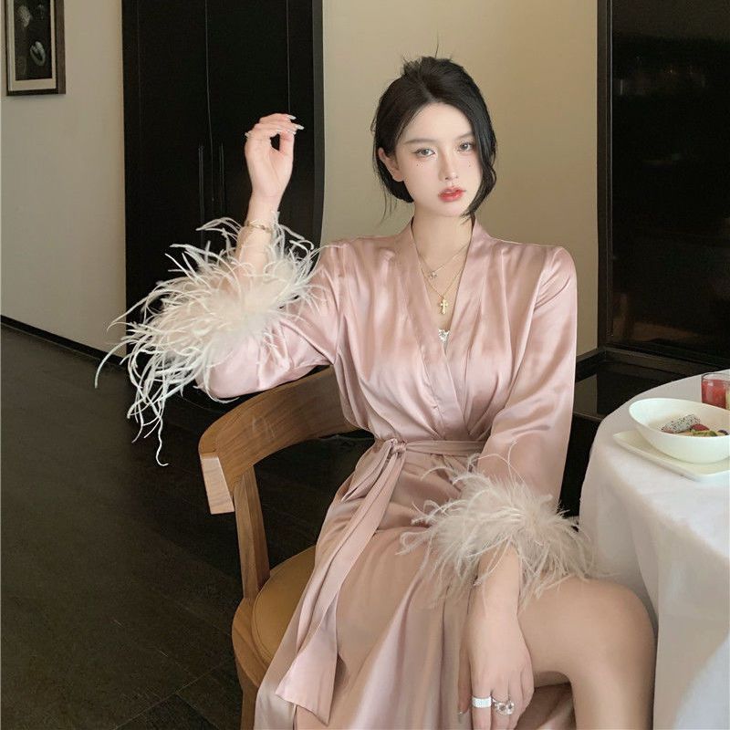 欲性感睡衣套装女装2023年新款睡袍中长款长袖浴袍居家服女士睡衣