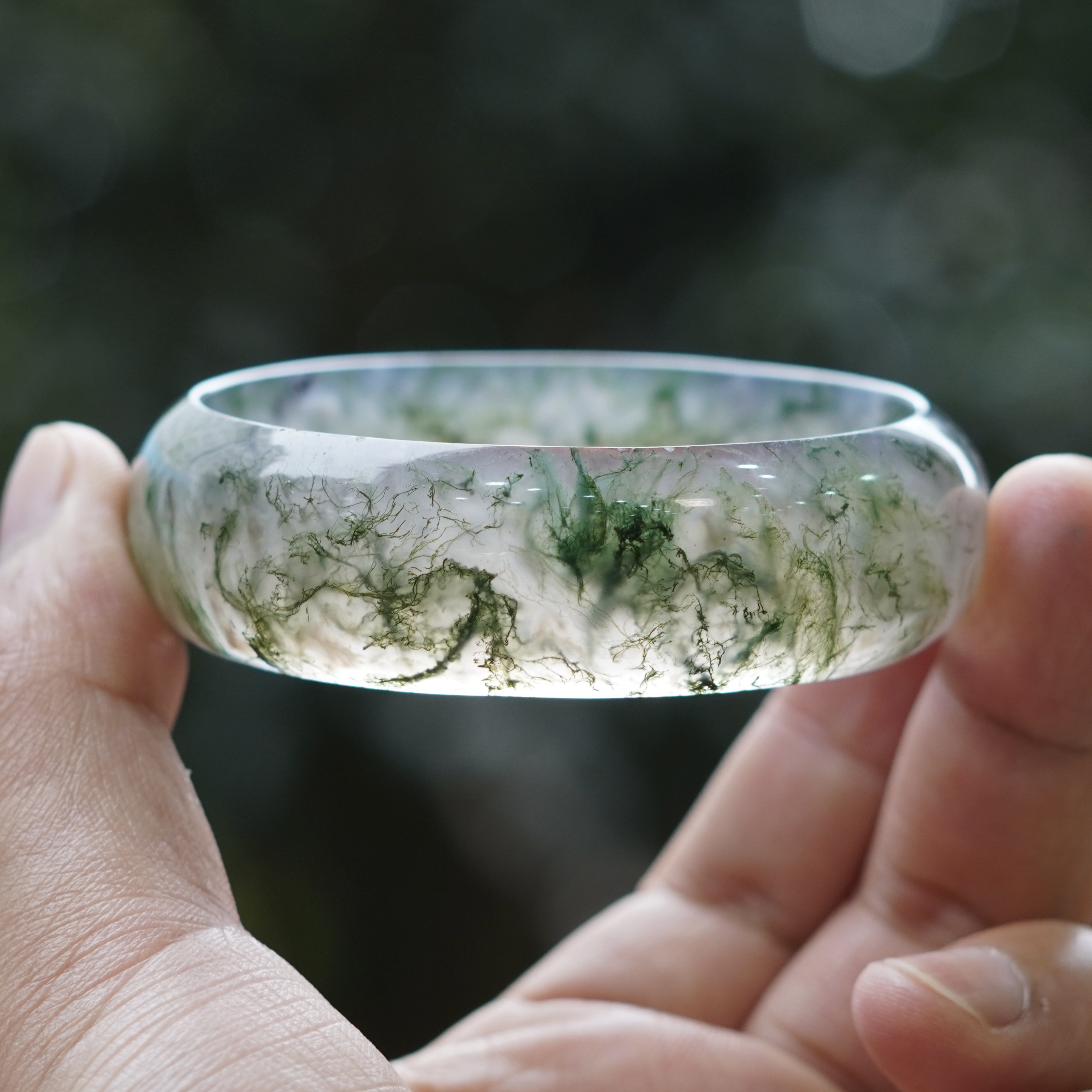 【阳琈珠宝】天然水草花玛瑙玉石手镯/圈口58/编号035
