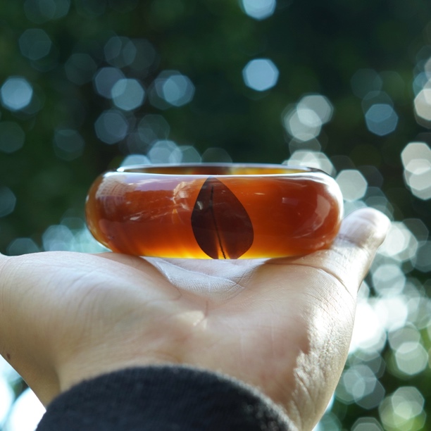 天然意境焦糖红玛瑙手镯《一叶知秋》/圈口56/编号0093