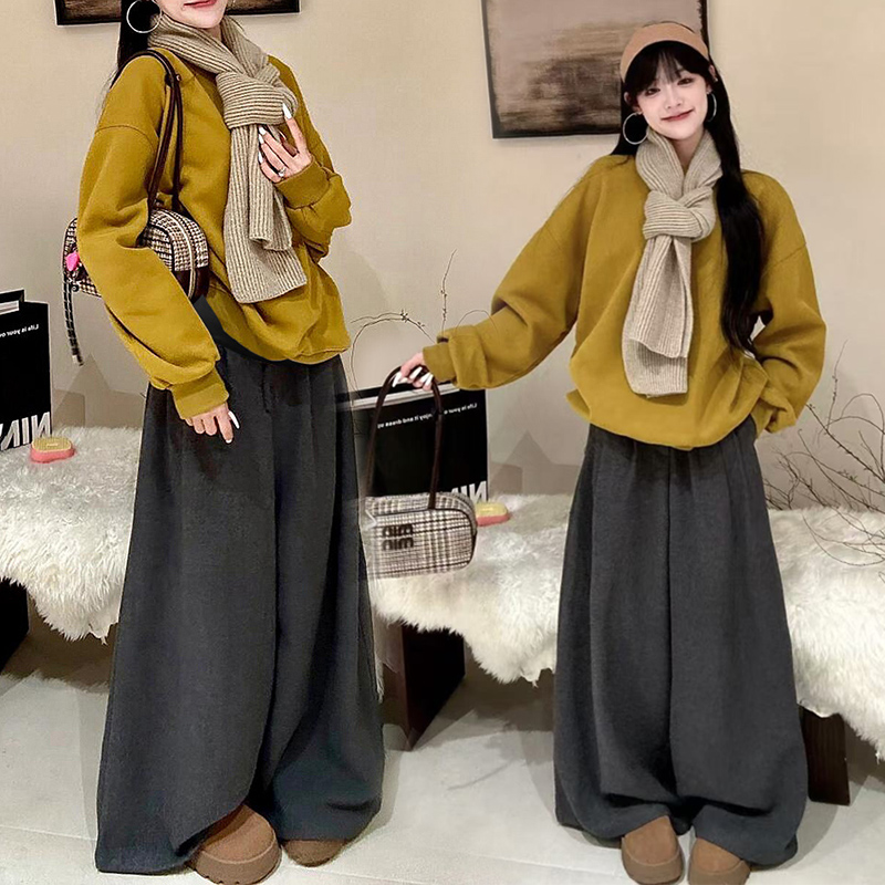 孕妇裤子休闲秋冬季外穿大阔腿加绒加厚新款托腹长裤慵懒感拖地裤