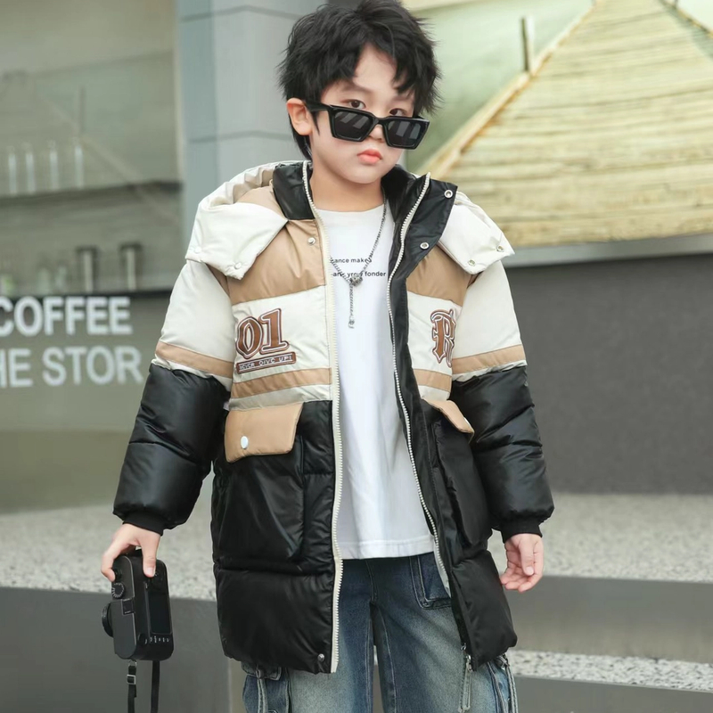 新男童加厚棉服中长款 儿童保暖棉衣小男孩冬装棉外洋气韩版01款