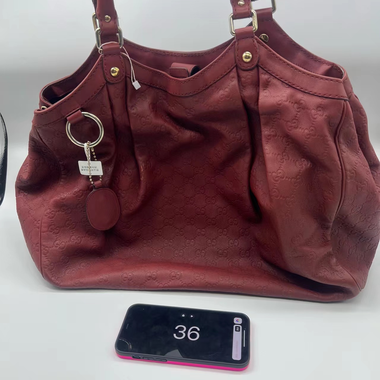 95新 GUCCI/古驰 古驰 Gucci 勃艮第酒红色 手提包 单肩包 32396
