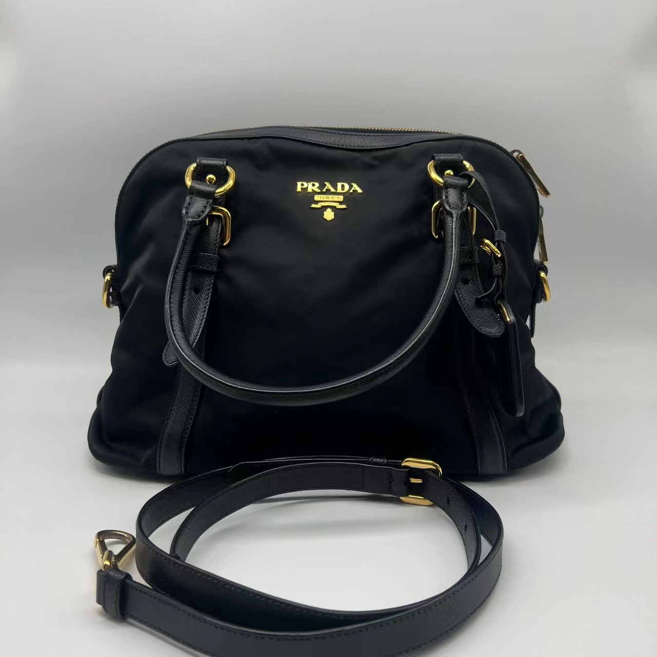 95新 Prada/普拉达 普拉达 降落伞 黑金 单肩包 斜挎包 腕挎包