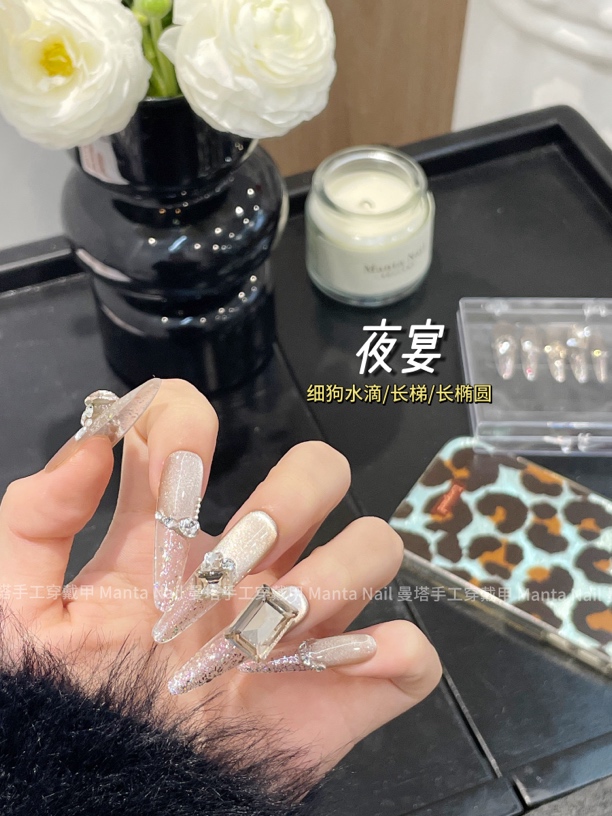 夜宴｜你闪到我了 K9钻爆闪香槟猫眼冰糖大钻纯手工质感穿戴甲