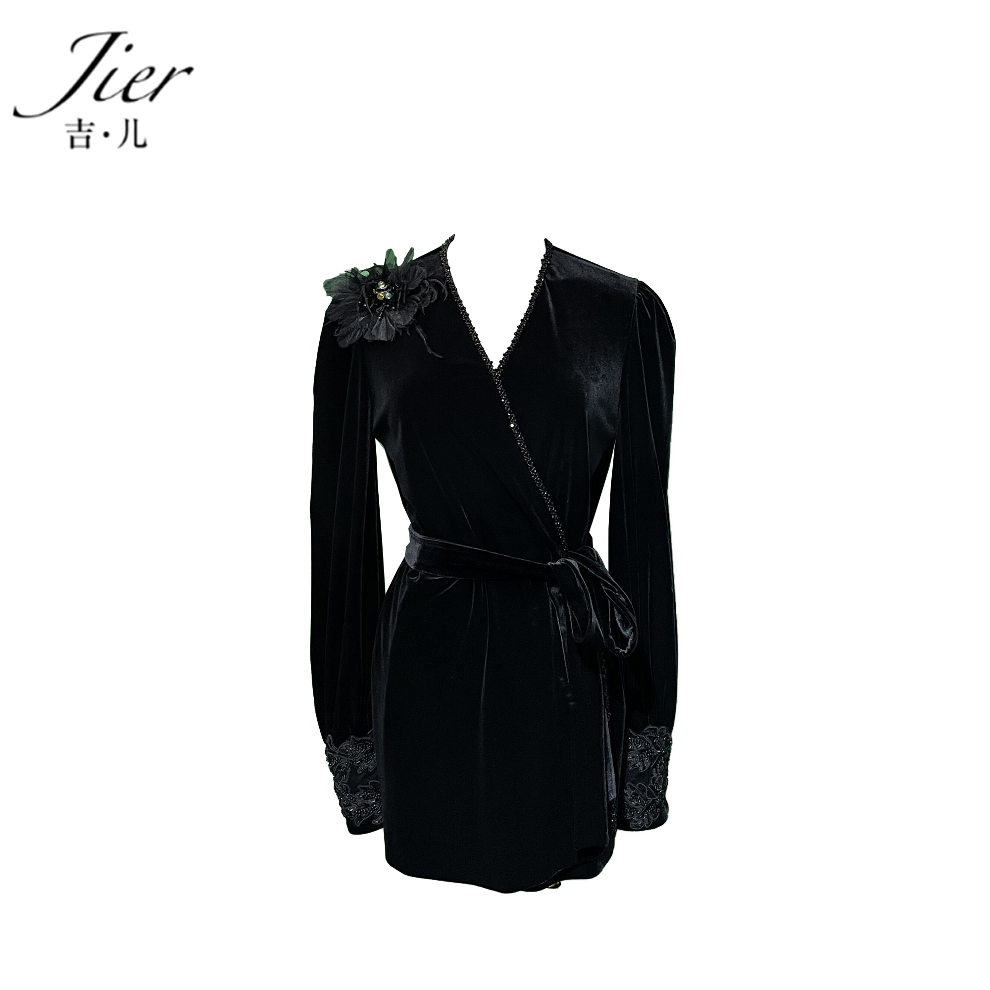 【Jier吉儿】原创设计师 气质轻奢时尚黑色秋季新款网红女士上衣