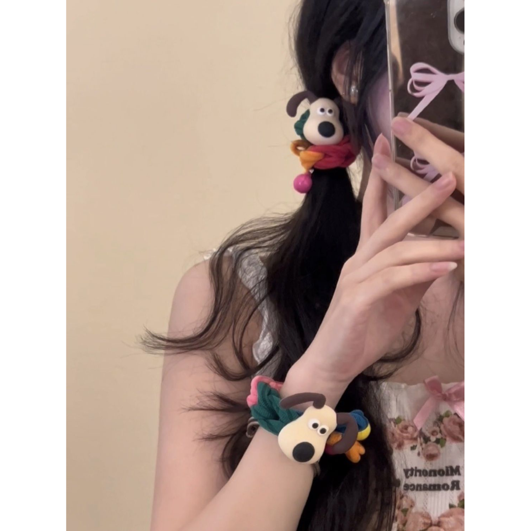 可爱小狗~多巴胺皮筋女扎头发绳高弹力加粗发圈时尚简约耐用头绳