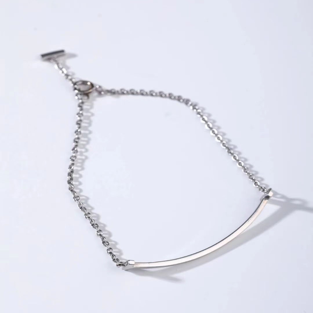 未使用 Tiffany & Co./蒂芙尼  微笑白金色手链  