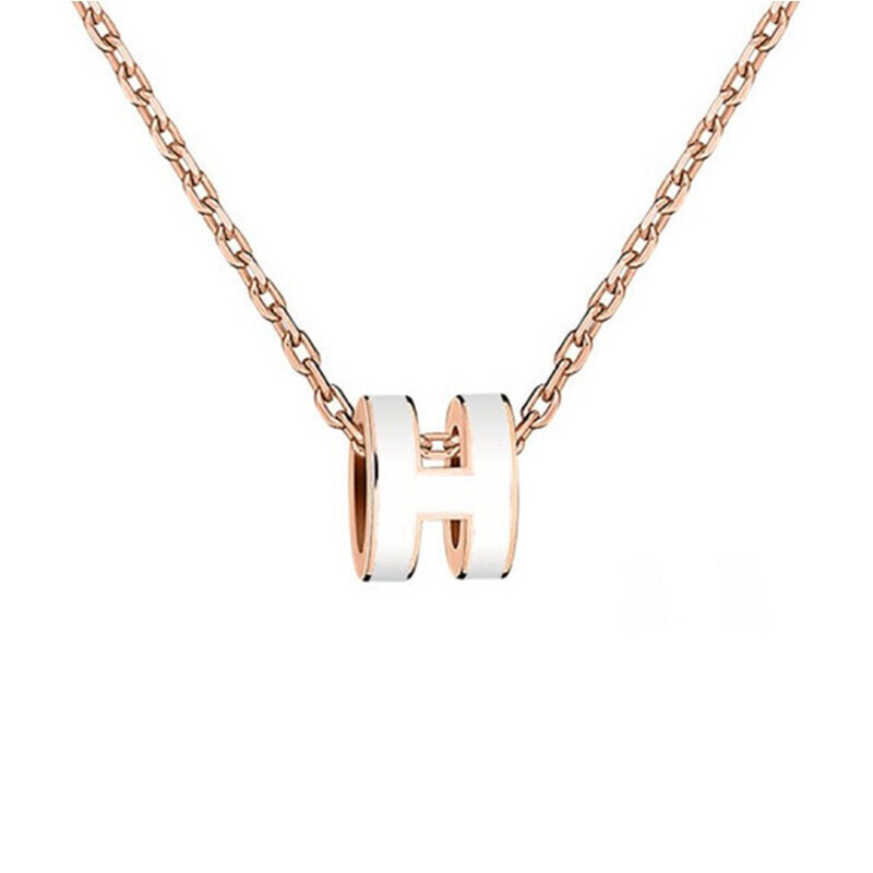 未使用 Hermes/爱马仕 mini项链 白玫瑰金迷你H吊坠项链