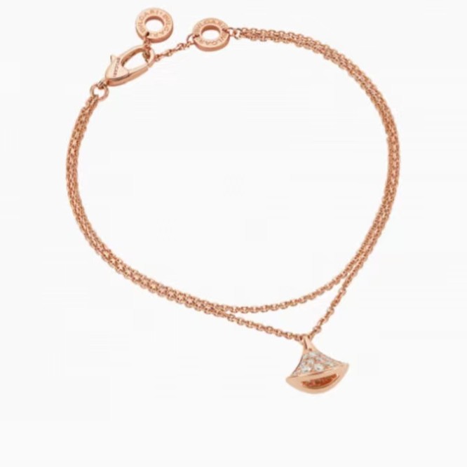 99新 BVLGARI/宝格丽 玫瑰金色满钻扇子手链