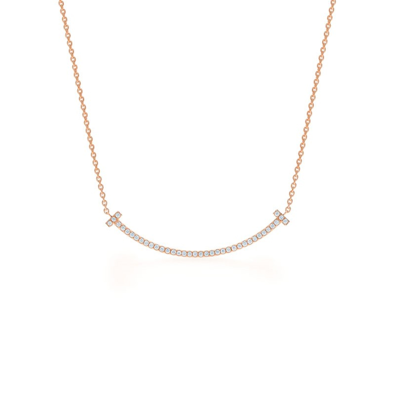 未使用 Tiffany & Co./蒂芙尼 玫瑰金色镶钻小微笑项链